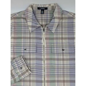 Chaps Women's Medium Flannel Shirt Long Sleeve‎ Full Zip Multicolor Plaid NWT